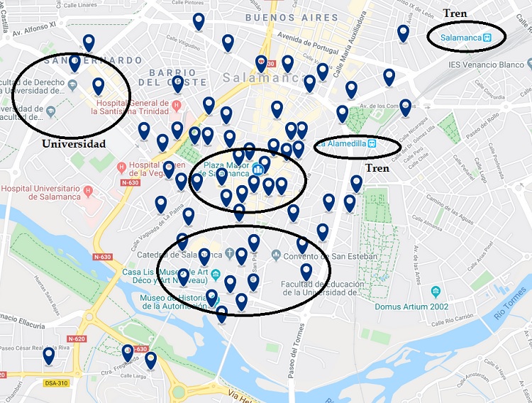 mapa hoteles en Salamanca